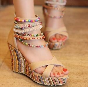 NWOT Getmorebeauty Women's Wedge Sandals With Beads Platform Sandals Size-35 US5